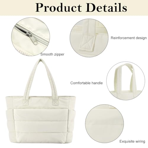 PALAY® Fashion Tote Bag for Women Soft Handbag Lightweight Puffy Travel 15.6 inches Laptop Quilted Shoulder 13.8X6.3x19.3 inches 2PCS