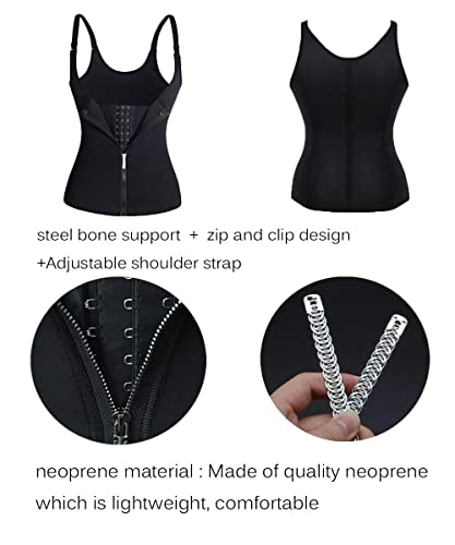 PALAY® Waist Trainer for Women Corset Shapewear with Zipper, Women's Waist Cincher Tank Top with Adjustable Straps, Vest Sport Workout Girdle Hourglass Body Shaper, XXXL, Black