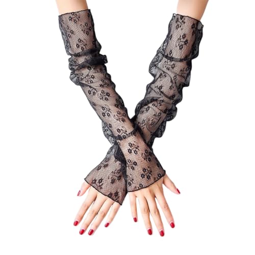 PALAY® 1 Pair Sheer Lace Arm Sleeve Loose Black Lace Arm Sleeve 15.6 Inches Elegant Lace Bridal Gloves Printed Fingerless Arm Covers