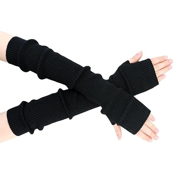 PALAY Arm Warmers for Women featuring 50cm Long Fingerless Design with Thumb Hole Black