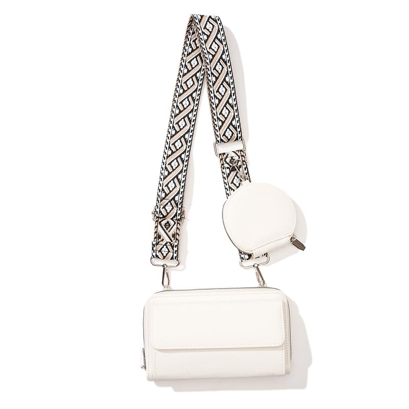 PALAY® Women Bag with Purse Bag Small PU Crossbody Phone Pouch Card Bags White Print Nylon Webbing Shoulder Strap Design Compact Casual Phone Sling Shoulder Bags