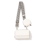 PALAY® Women Bag with Purse Bag Small PU Crossbody Phone Pouch Card Bags White Print Nylon Webbing Shoulder Strap Design Compact Casual Phone Sling Shoulder Bags