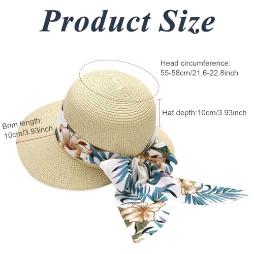 PALAY® Straw Hat for Women Summer Wide Brim Sun Hats for Women with Printed Ribbon, Fashion Beach Hat for Women, Summer Hats for Women Ladies, Beige UV Protection Cap - Lightweight & Breathable