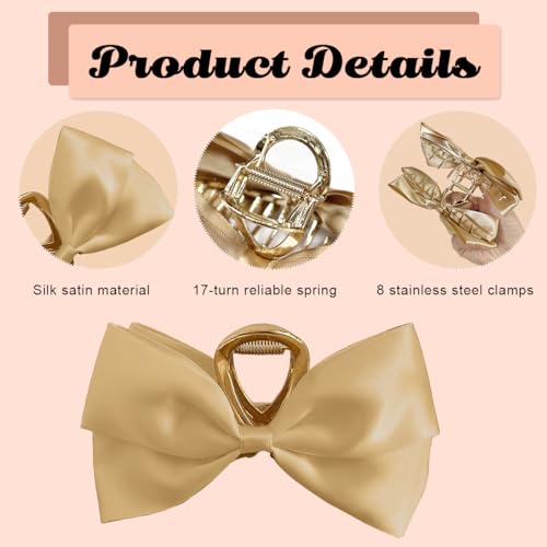 PALAY® Large Bow Hair Claw Clips for Women Metal Hair Bow Claw Clip for Medium Thick Hair, Non-slip Strong Hold Golden Big Hair Clamp - Casual & Formal Wear