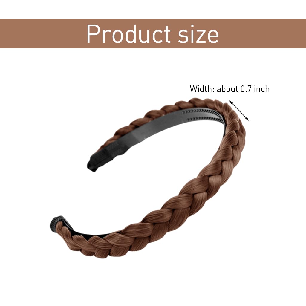 PALAY® Braided Hair Band for Women Girls Stylish Synthetic Hair Plaited Headband for Women with Tooth Cute Hair Accessories for Women Wide 0.7 Inch - (3 Pcs, Black, Burgundy, Coffee)