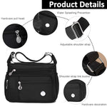 PALAY® Womens Crossbody Bag Nylon Waterproof Multipocket Sling Adjustable Shoulder Strap Black 25x21x10cm 3 PCS