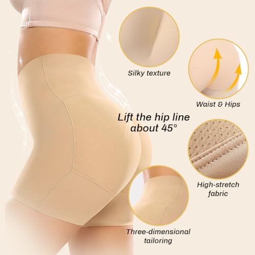 PALAY® Butt Lifter Padded Underwear for Women Hip Pads Enhancer Shapewear Shorts Seamless Tummy Control Panties Shaper Fake Pad, S, Beige