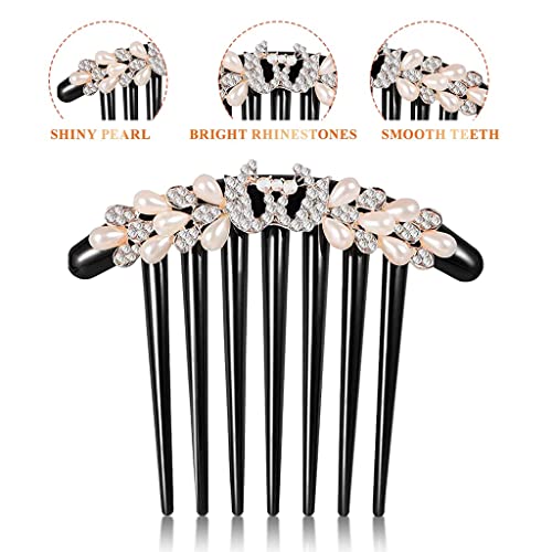 PALAY® Pearl Hair Comb Clip for Women, Crystal Comb Clips for Hair for Women, French Side Comb Hair Bun Clip, Hair Stick for Buns for Daily Use, Party, Wedding