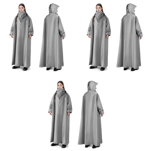 PALAY® Long Rain Coat Waterproof Raincoat for Women Reusable Hooded Poncho with Wide Brim Lightweight for Hiking Travel Motorcycle Riding L 3PCS