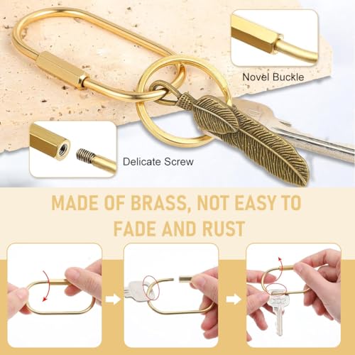 PALAY® Loop Buckles 2.36 inch Screw-Lock Oval Carabiners Connection Lock Golden Copper Twist Lock D-Ring Multipurpose Carabiner Locks for Hanging & Securing,with 4 Keyring