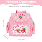 PALAY® Kawaii Canvas Backpack for Girls Pink Sweet Strawberry Embroidery Decal Lace Travel Multi Pockets Book Bag Casual Day Bag Children's Day Gift
