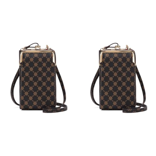 PALAY® Crossbody Phone Bag for Women Stylish PU Leather Mobile Holder Pocket Purse Wallet Pouch with Zipper Sling Mini Shoulder Brown 2PCS