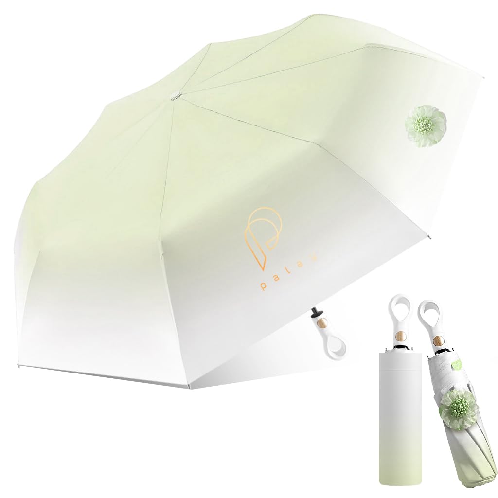 PALAY Sun Umbrella for Travel and Rain with Auto Open Rubber Handle & 8 Fiberglass Ribs | Green