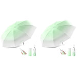 PALAY® UV Umbrella Small for Sun Protection 5 Fold Stylish Capsule Women Men Kids Girls Boys Perfect Rain Windproof 8 Ribs Design UPF50 Gradient Green 2PCS