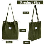 PALAY® Tote Bag Corduroy Solid Color Hand Bag for Women Shoulder Bag for Shopping, Commuting, Shopping Bag, Large Grocery Bag, Dark Green