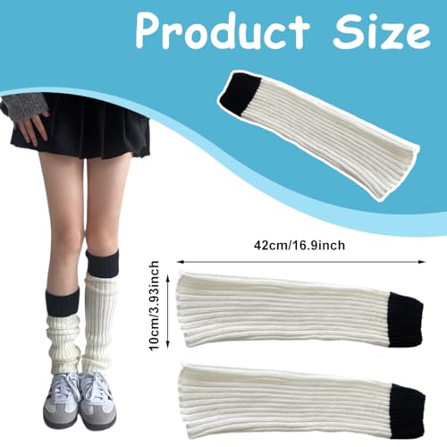 PALAY® Leg Warmers for Women Girls Fashion Ribbed Knit Calf Length Stocking Two-Tone Stitching Long Boot Socks for Ballet Dance Figure Skating Yoga Party Junior