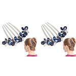 PALAY® Hair Comb Clip Butterfly Rhinestone Alloy Side Combs Claw Slide Hairpin Decorative Bridal Accessories Bun Clips For Ladies Blue 2 PCS