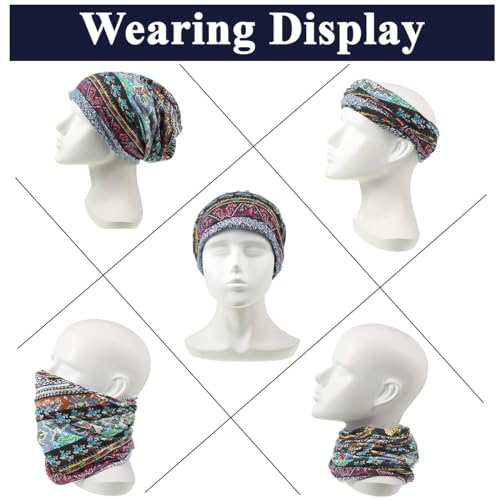 PALAY® Hijab Caps for Women, Floral Print Chemo Cap Slouchy Beanie Cap for Women, Fashion Hip-Hop Skull Dwarf Hats, Boho Soft Running Head Scarves for Teen Girls - All Season Use Blue