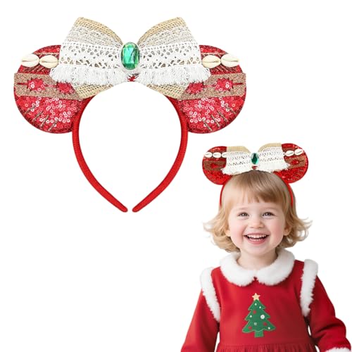 PALAY® Moana Princess Hairband Red Bow for Girls,Kids Hair Band with Mickey Ears,Birthday Party Hair Accessories Hairbands for Kids Girl Head Band Baby Girl Cute Mouse Ear Headband Party