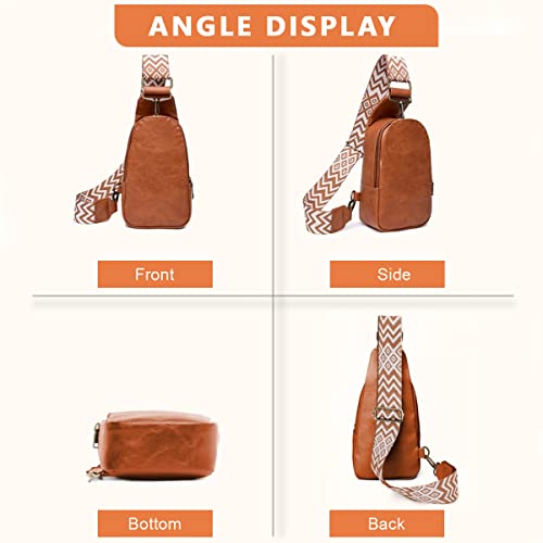 PALAY® Women Cross-Body Chest Bag Phone Bag PU Shoulder Bag with Adjustable Strap Sling Bag Shoulder Bag for Daily Commuting,Travel Brown