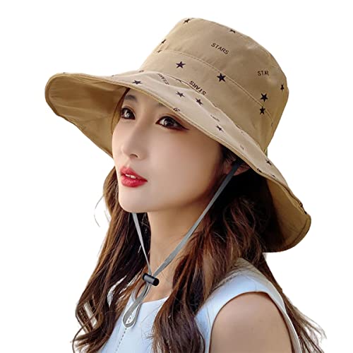 PALAY® Bucket Hat for Women, Breathable Wide Brim Sun Hats for Womens, Reversible Cotton Prints Hat for Daily Activities, Travel, Camping, Hiking (Khaki)