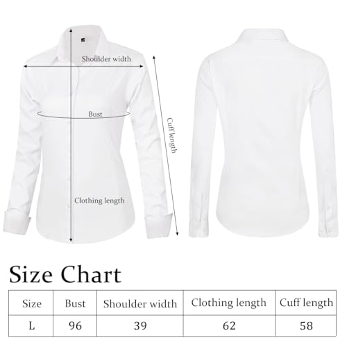 PALAY® Women's Long Sleeve Classic-Fit Dress Shirts Button Down Wrinkle-Free Stretch Executive Solid Casual Work Office Blouse Top, L