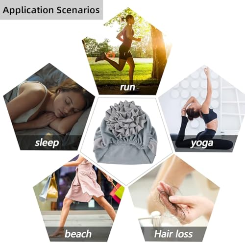 PALAY® Chemo Caps for Women Cotton Stretchy Turban Headwear Wrap Flower Skull Cancer Beanie Coverings Grey 3 PCS