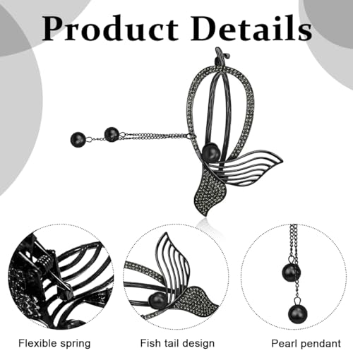 PALAY® Hair Clip, Tassle Mermaid Tail Banana Clips for Women, Alloy Hair Bun Accessories Hairstyle Twist Hair Barrette, Elegant Non Slip Jaw Hair Claws for Lady Girls- Black
