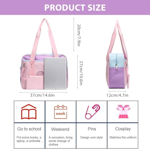 PALAY® Girls Book Bag Handbag with Coin Pouch Travel Book Bag for Schoolgirls Book Shoulder Bag Tote Bag Pink Double Layer Zipper Book Bag School Gift Daily Item Handbag for Young Girls