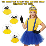 PALAY® 5Pcs Halloween Costume Accessories Adult Kids, Minion Goggles Glasses/Yellow Knitting Beanie Hats/Gloves for Men Women/Skirt/Straps Fun Despicable Me Cosplay Party Set, Role-play Props