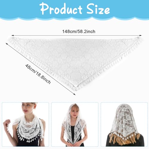 PALAY® Lace Shawl Women Lace Mantilla Triangle Lace Mass Veil for Women Tassle Rose Jacquard Lace Shawl Headwear Wedding Lace Veil Headwear