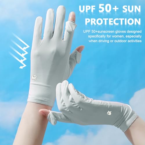 PALAY® Ice Silk Gloves Women Sun Protection Anti-Skid Breathable Touch Screen Bike Riding Cycling Summer Cooling Grey 3PCS