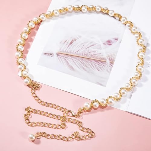 PALAY® Gold Waist Chain for Women Chic Pearl Belly Chain Elegant Kamarband Ladies Hip Chain for Women Saree Belt for Dress, Crop Tops, Bikinis - 42In