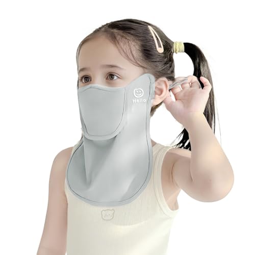 PALAY® UPF 50+ UV Protection Face Mask for Kids Aged 3-8,Ice Silk Half Face Mask Cover for Sun Protection,Adjustable Ear Loops from Sunlight Grey