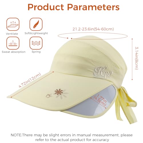 PALAY® Women Cotton Sun Hats Wide Brim Visor UV Protection Golf Cap with Retractable Side Brim Fashion Breathable for Beach Fishing Tennis Running Beige Free Size 3PCS