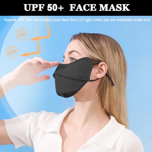 PALAY® Sun Protection Face Cover for Women Prevent Light Aging UV Outdoor Breathable Summer Cool Ice Silk Mask with Adjustable Drawstring Ear Loops Design Washable 3PCS