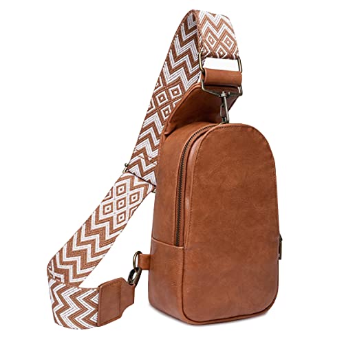 PALAY® Women Cross-Body Chest Bag Phone Bag PU Shoulder Bag with Adjustable Strap Sling Bag Shoulder Bag for Daily Commuting,Travel Brown