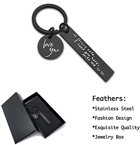 PALAY® Metal Drive Safe Keychain For Boyfriend With Gift Box- Drive Safe I Need You Here With Me I Love You Keychain Gifts For Husband Boyfriend Birthday Gifts (Black)