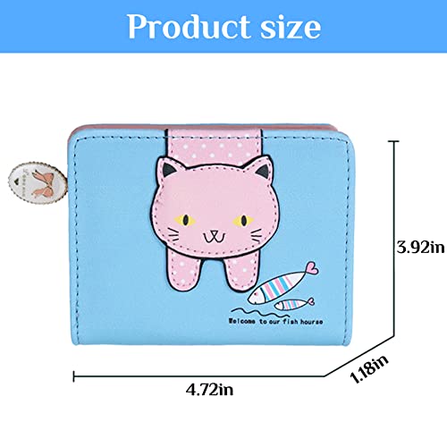 PALAY® Small Wallets for Women Stylish Latest PU Leather Coins Zipper Pocket Purse Girls Rabbit-Shaped Metal Tassels Pendant Blue 3PCS