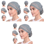 PALAY® Chemo Caps for Women Cotton Stretchy Turban Headwear Wrap Flower Skull Cancer Beanie Coverings Grey 3 PCS