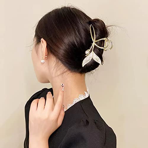 PALAY® Women Hair Claw Clip Golden Pearl Mermaid Hair Claw Clip, Large Metal Hair Clip Girl Hair Styling Clip Hair Clip Elegant Headwear Hair Accessories, Golden