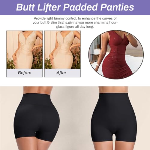 PALAY® Butt Lifter Padded Underwear Women Hip Pads Enhancer Shapewear Shorts Seamless Tummy Control Panties Shaper Fake Pad S Black 3PCS