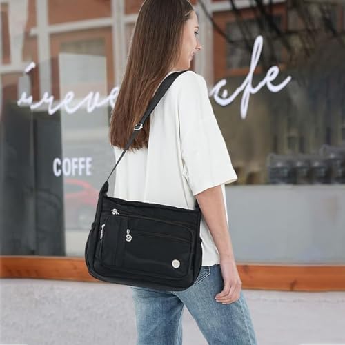 PALAY® Womens Crossbody Bag Nylon Waterproof Multipocket Sling Adjustable Shoulder Strap Black 25x21x10cm 3 PCS