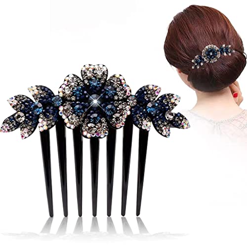 PALAY® Hair Clips for Women Flower Hair Comb Pins Slide Hair Clips for Girls Crystal Barrettes Bridal Charm Hair Accessories(dark blue)