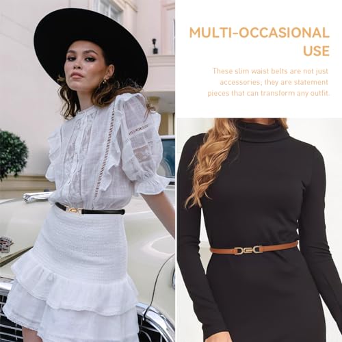 PALAY® 4PCS Waist Belt for Women Dress Fashion Slim PU Leather Ladies Waistband with Metal Buckle Closure for Shirt Blouse Blazer Black Brown