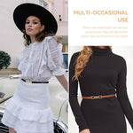 PALAY® 4PCS Waist Belt for Women Dress Fashion Slim PU Leather Ladies Waistband with Metal Buckle Closure for Shirt Blouse Blazer Black Brown
