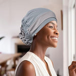 PALAY® Chemo Caps for Women Cotton Stretchy Turban Cap Headwear Head Wrap Flower Skull Cap for Women Cancer Beanie Head Coverings - Grey 2 PCS