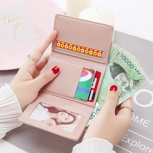 PALAY® Mini Wallet for Women PU Leather Small Card Holder Ladies Purse Hand Clutch Holder with Heart-Shaped Metal Buckle Mothers Day Gift for Mom(Blue) 2 PCS