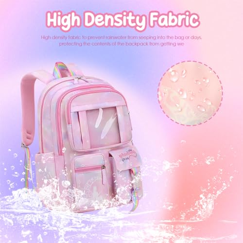 PALAY® School Backpacks for Girls Stylish School Bags for Girls Kids 7-12 Years Old Cartoon Water Resistant Backpack Durable Burden Relief School Bag Children's Day Birthday Gift for Girls - Pink