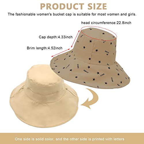 PALAY® Bucket Hat for Women, Breathable Wide Brim Sun Hats for Womens, Reversible Cotton Prints Hat for Daily Activities, Travel, Camping, Hiking (Khaki)